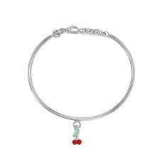 Bracelet rigide cerise, émail rouge, argent 925/1000 rhodié