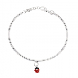 Bracelet rigide coccinelle en pampille, émaillé rouge, argent 925/1000 rhodié