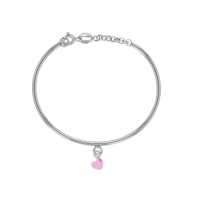 Bracelet rigide coeur, émail rose, argent 925/1000 rhodié