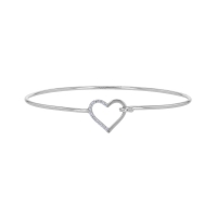 Bracelet rigide coeur serti d'oxydes, argent 925/1000 rhodié