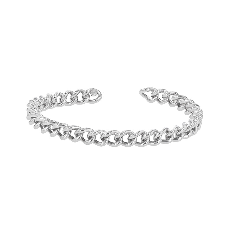 Bracelet rigide maille gourmette, argent 925/1000 platiné