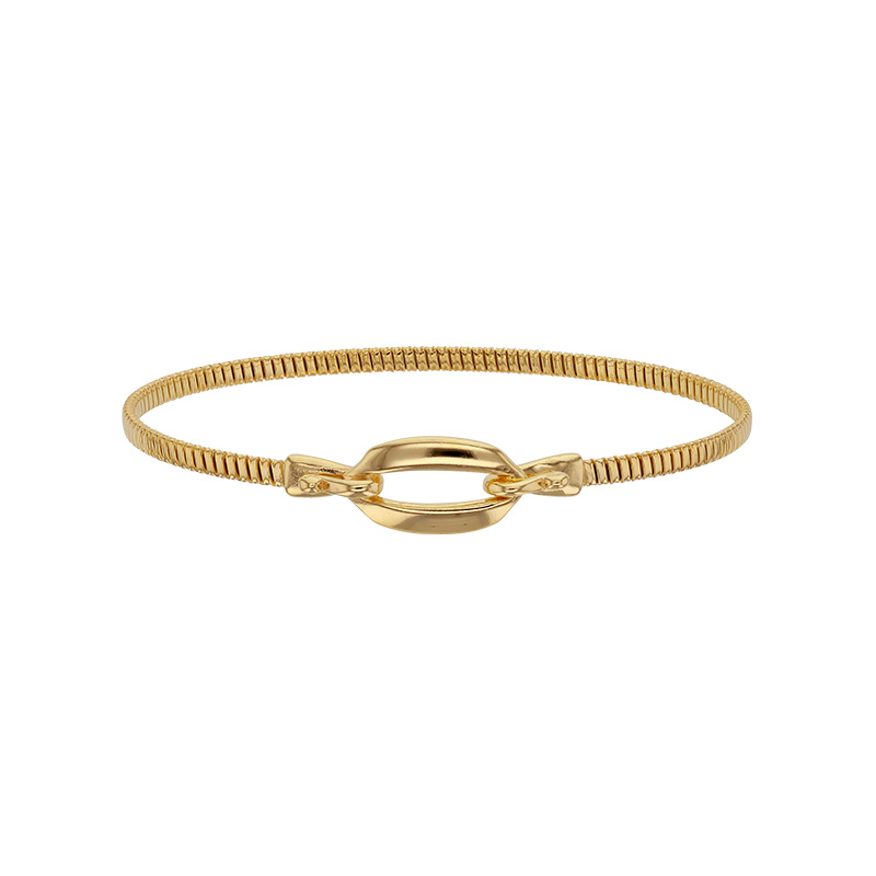 Bracelet rigide maille serpent, attache ovale, argent 925/1000 doré
