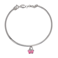 Bracelet rigide pampille papillon en Argent 925/1000 rhodié et émail rose