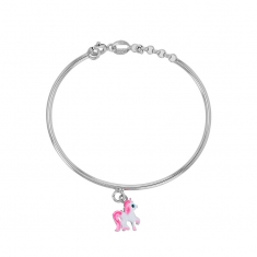 Bracelet rigide poney émaillé rose, argent 925/1000 rhodié