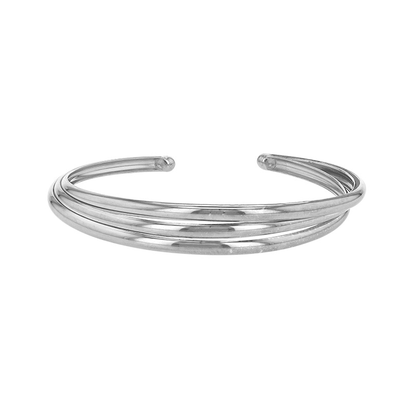 Bracelet rigide 3 rangs lisse, argent 925/1000 rhodié