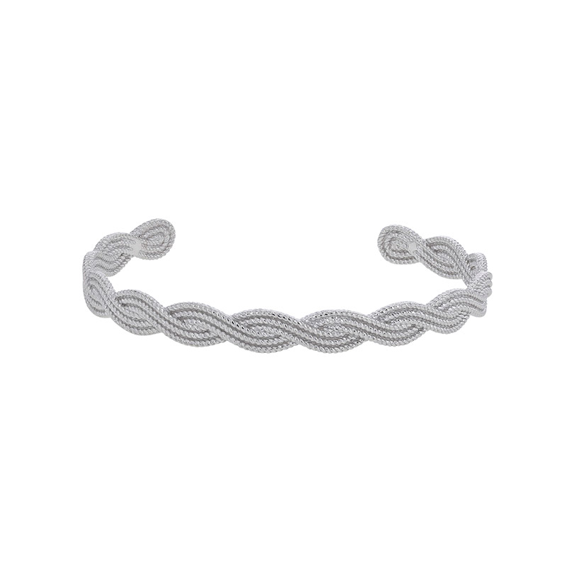 Bracelet rigide tressé et perlé en argent 925/1000 rhodié