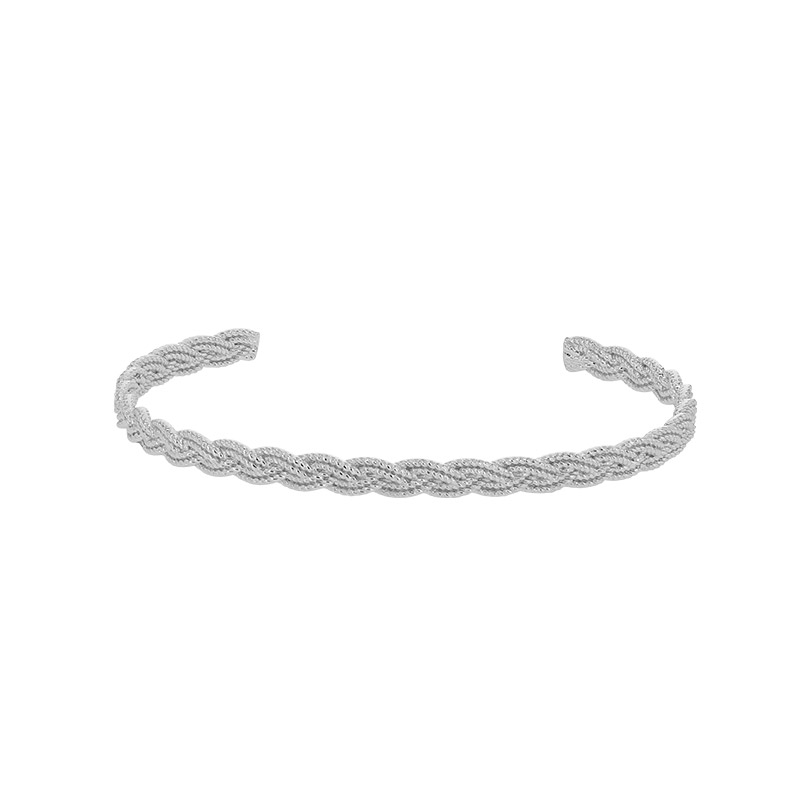 Bracelet rigide tressé et perlé en argent 925/1000 rhodié