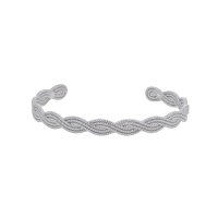 Bracelet rigide tressé et perlé en argent 925/1000 rhodié