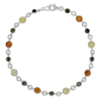 Bracelet rond ambre cognac, miel et gris en argent 925/1000 rhodié