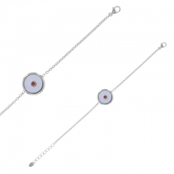Bracelet rond avec nacre et perles d'imitation rubis, argent 925/1000 rhodié