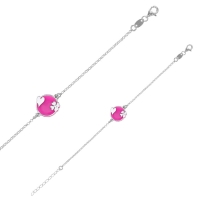 Bracelet rond émail rose, coeur et trèfle en argent 925/1000