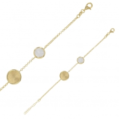 Bracelet rond en nacre et un rond brossé, argent 925/1000 doré