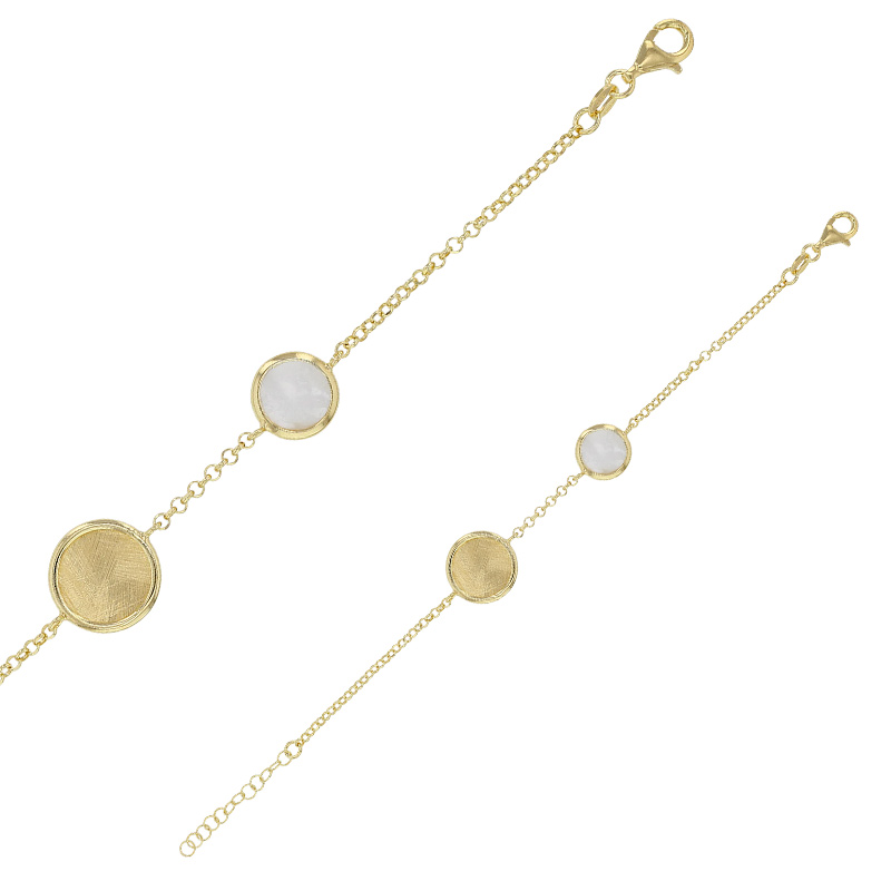 Bracelet rond en nacre et un rond brossé, argent 925/1000 doré