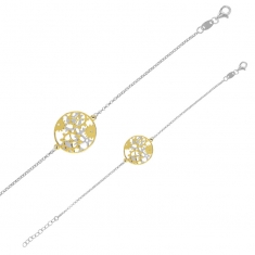 Bracelet rond engrenages en argent 925/1000 rhodié et argent 925/1000 doré