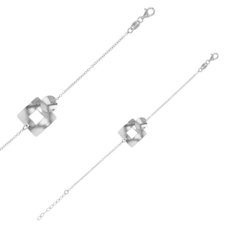 Bracelet rond et carré ajouré en argent 925/1000 rhodié