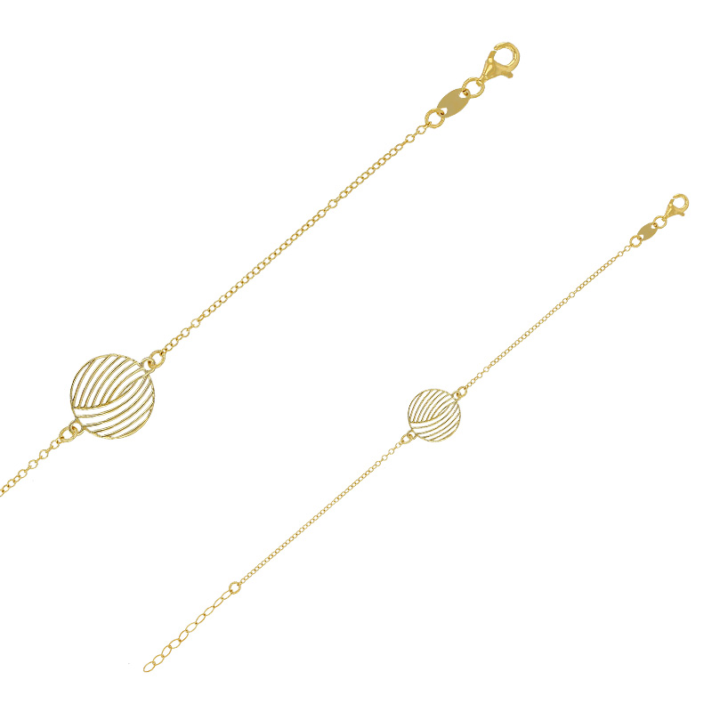 Bracelet rond motif strié et ajouré en argent 925/1000 doré
