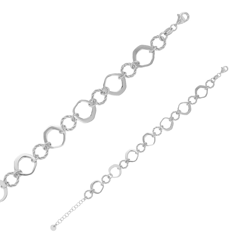 Bracelet ronds brillants et ciselés en argent 925/1000 rhodié