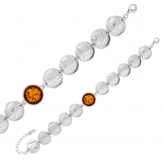 Bracelet ronds en Ambre et en argent 925/1000 rhodié avec rainures