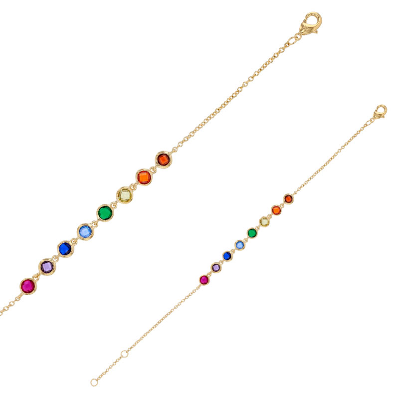 Bracelet 8 ronds en oxyde de zirconium multicolores, plaqué or