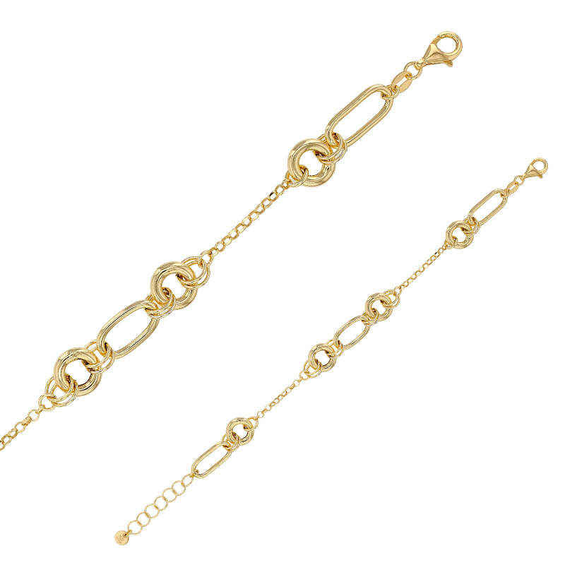 Bracelet ronds et ovales entrelacés maille jaseron, argent 925/1000 doré