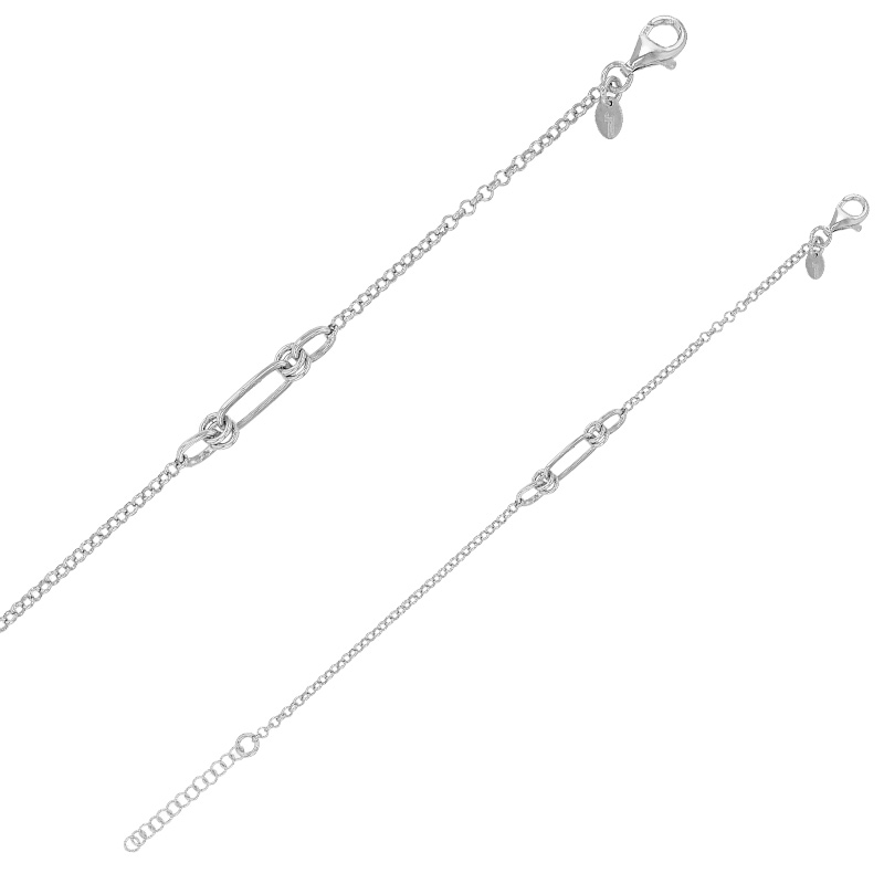 Bracelet ronds et ovales entrelacés maille jaseron, fermoir menotte en argent 925/1000 rhodié