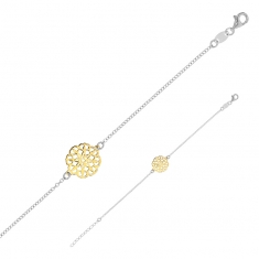 Bracelet rosace argent 925/1000 doré, chaîne argent 925/1000 rhodié