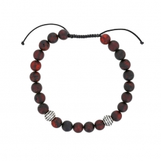 Bracelet shamballa réglable homme en Ambre cerise et perles métal argenté, cordon coton ciré