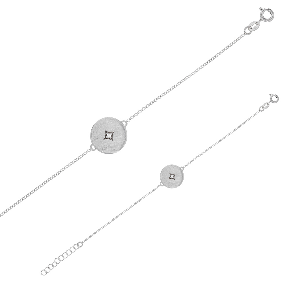 Bracelet SOLAIRE rond en argent 925/1000 rhodié avec motif étoile et oxyde de zirconium