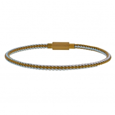 Bracelet synthétique bleu ciel et couleur cuivre tressé avec fermoir coulissant en acier doré