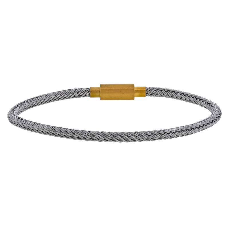 Bracelet synthétique gris tressé avec fermoir coulissant en acier doré