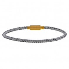 Bracelet synthétique gris tressé avec fermoir coulissant en acier doré