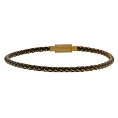 Bracelet synthétique noir et couleur cuivre tressé avec fermoir coulissant en acier doré