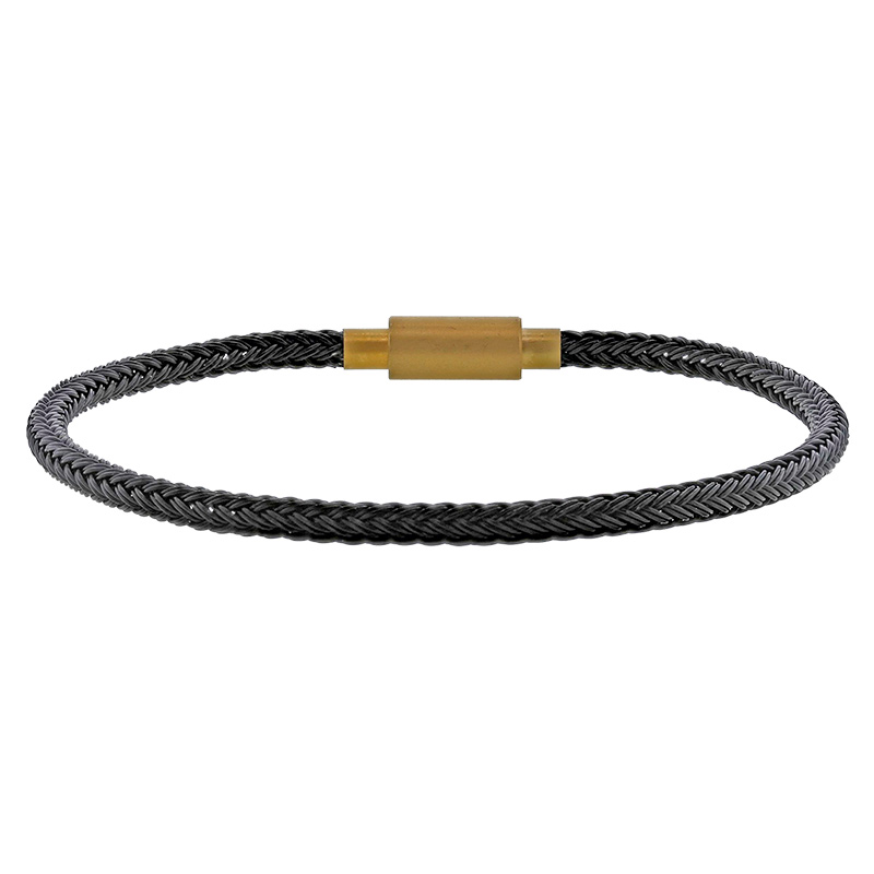 Bracelet synthétique noir tressé avec fermoir coulissant en acier doré