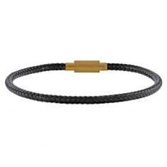 Bracelet synthétique noir tressé avec fermoir coulissant en acier doré