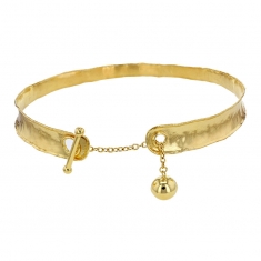 Bracelet torque brossé avec barre et boule, argent 925/1000 doré