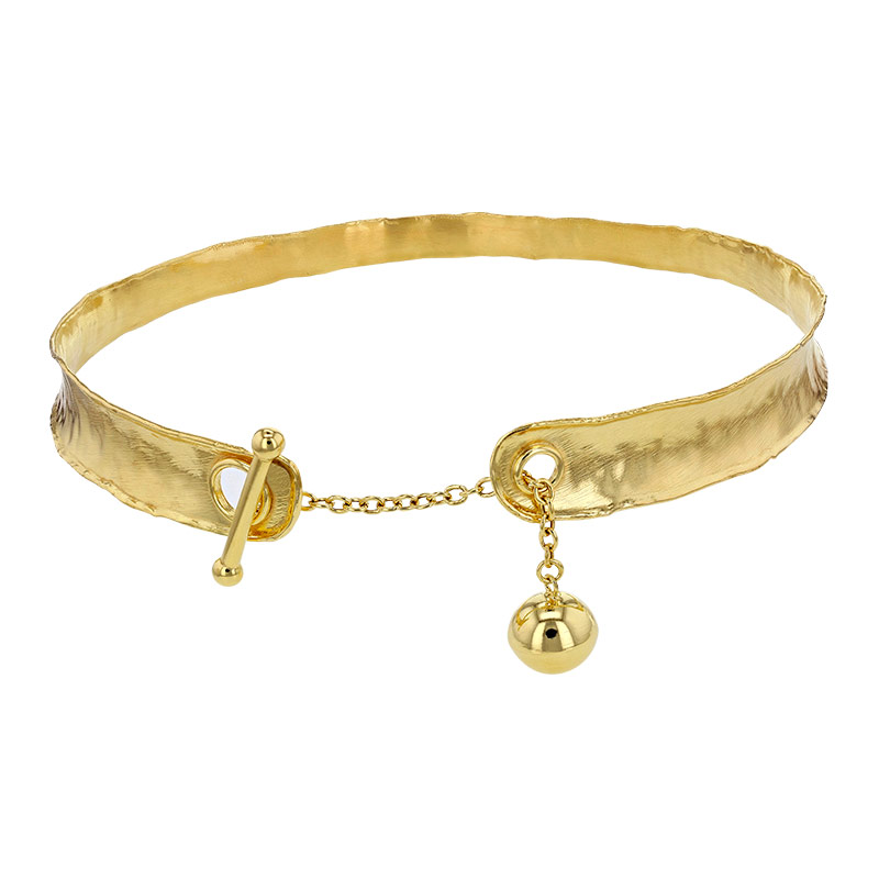Bracelet torque brossé avec barre et boule, argent 925/1000 doré