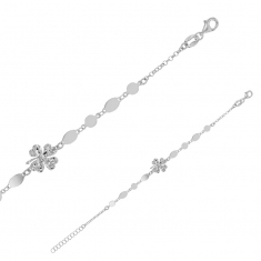 Bracelet trèfle à 4 feuilles martelé en argent 925/1000 rhodié