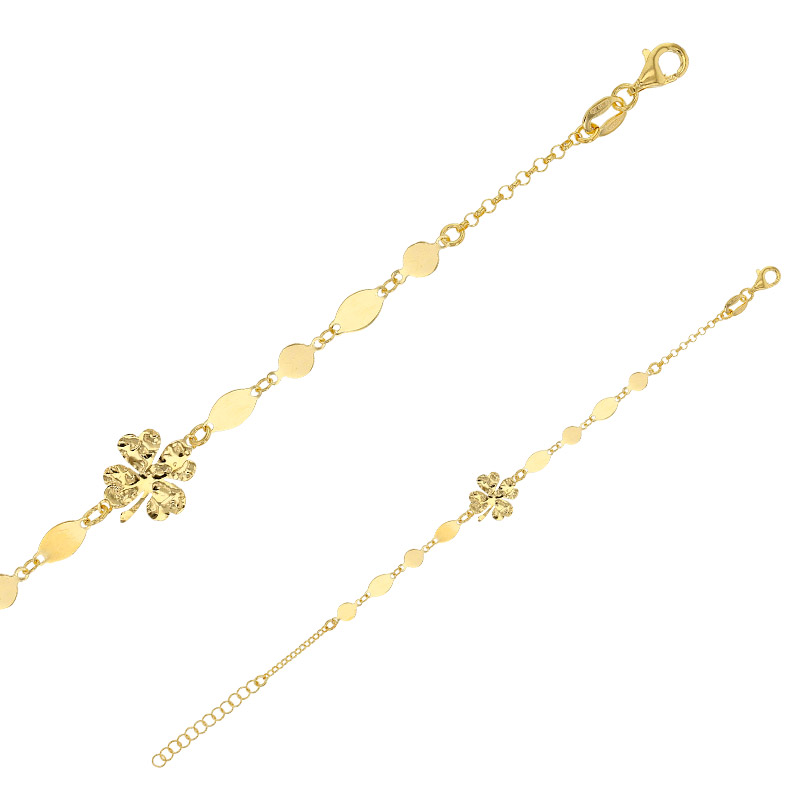 Bracelet trèfle à 4 feuilles martelé en argent 925/1000 rhodié