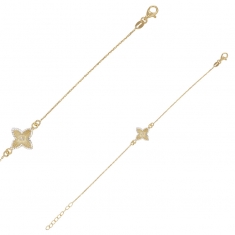 Bracelet trèfle strié bicolore, argent 925/1000 doré
