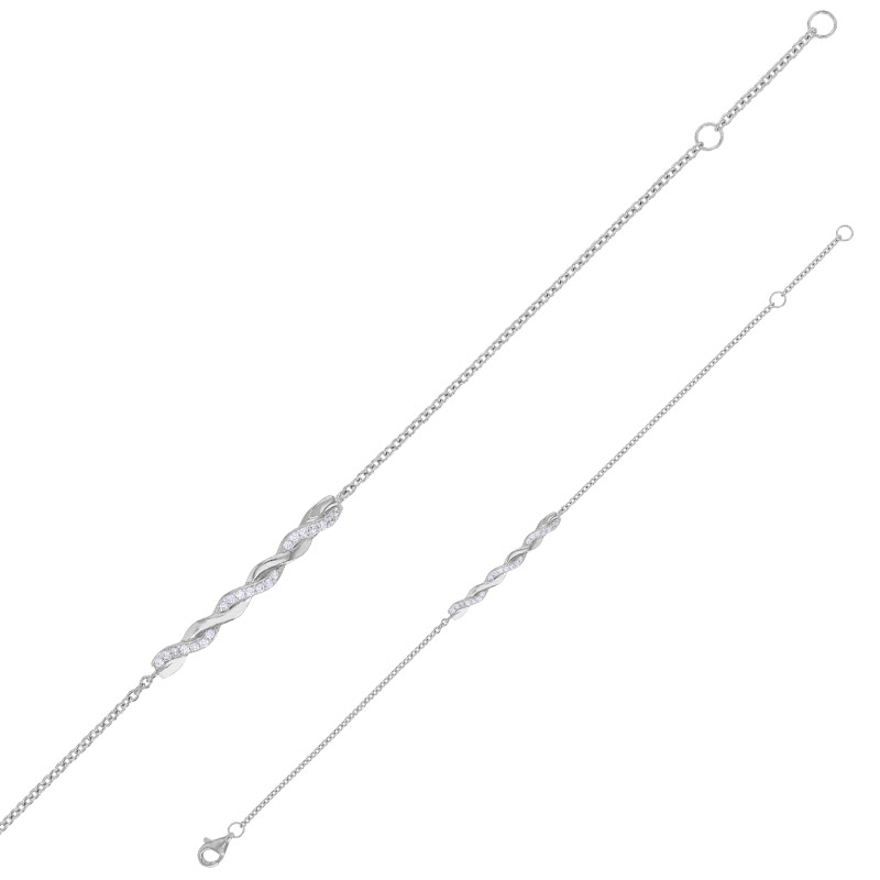 Bracelet tressé avec oxydes, argent 925/1000 rhodié