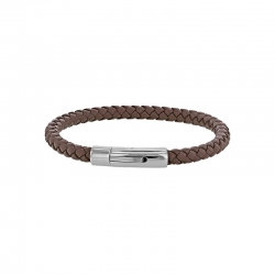 Bracelet tressé en cuir de bovin marron avec fermoir aimanté en acier