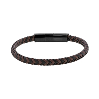 Bracelet tressé en cuir de bovin marron et noir, avec fermoir en acier