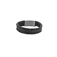 Bracelet tressé en cuir de bovin noir et marron, fermoir acier