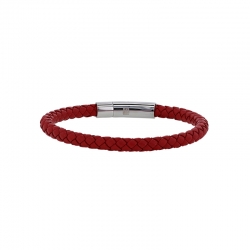 Bracelet tressé en cuir de bovin rouge avec fermoir aimanté en acier