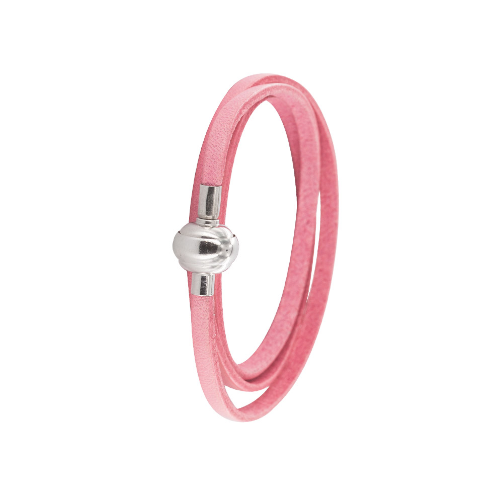 Bracelet triple tours en cuir de bovin avec fermoir en acier - rose