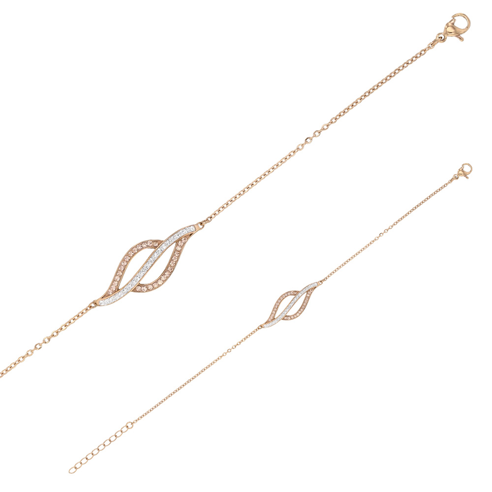 Bracelet vagues en acier doré-rose et pierres synthétiques