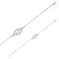 Bracelet vagues en acier doré-rose et pierres synthétiques