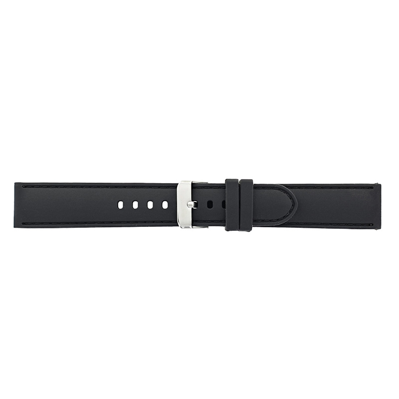 Bracelets montres silicone lisse noir, bombé, coutures noires
