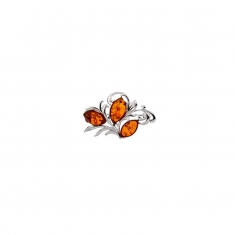 Broche feuilles argent 925/1000 rhodié et pierres ovales en ambre