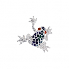 Broche grenouille argent 925/1000, Ambre et émail vert